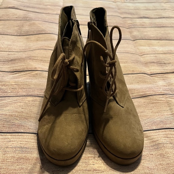 Brown Faux Suede Heeled Lace Up Booties with Side Zipper, Size 8 - Picture 3 of 8